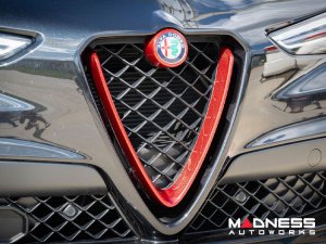 Alfa Romeo Stelvio Front V Shield Grill Frame + Emblem Frame Kit - Carbon Fiber - Red Candy - QV Model